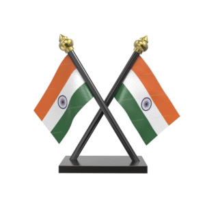 Indian Flag Stand for Car Dashboard – Cross Plastic | Dual Tiranga Flags for Car & Desk Décor