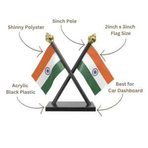 Indian Flag Stand for Car Dashboard – Cross Plastic | Dual Tiranga Flags for Car & Desk Décor