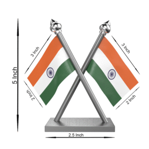 Indian Flag Stand for Car Dashboard – Cross Stainless Steel | Premium Desk & Car Tiranga Display